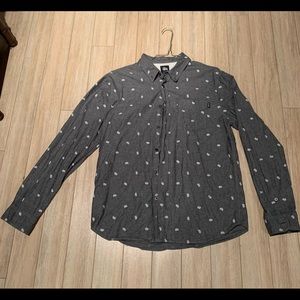 Stussy All Over White Paisley Print Long Sleeve Button Down Shirt M